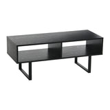 Household Essentials Jamestown TV Stand Coffee Table with Rectangular Storage Compartments Black Oak Wood Grain and Black Metal Household Essentials