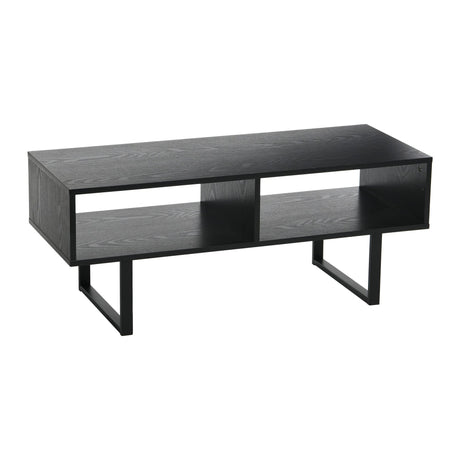 Household Essentials Jamestown TV Stand Coffee Table with Rectangular Storage Compartments Black Oak Wood Grain and Black Metal Household Essentials