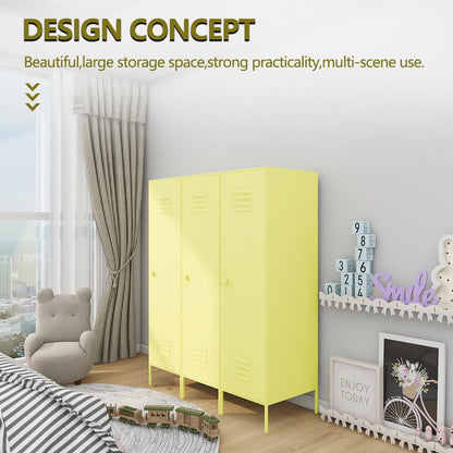 DAYTOYS Metal Srorsge Cabinet for Kids Bedroom, School Classroom,Office, Home-Kids Lockers Cabinet with 2 Shelves and Hanging Rod-Stackable Steel Storage Cabinet for Home (Yellow) - WoodArtSupply