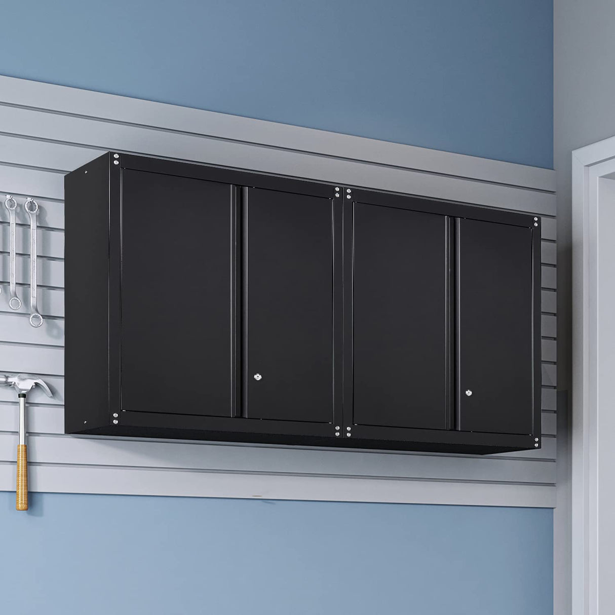 GREATMEET Metal Wall Storage Cabinet with Locking Doors,Wall Mounted Garage Storage Cabinets with 1 Adjustable Shelf and 2 Doors,Steel Cabinet for GREATMEET