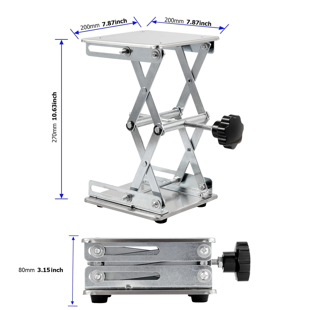 2 Pack 8 x 8 Inch Lab Scissor Jack, Stainless Steel Lab Lift Stand Table, Lab Jack Lift Platform, Expandable from 80mm to 270mm MUKCHAP