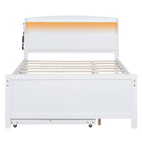 Harper & Bright Designs White Full Size Bed with Trundle, LED Bookcase Headboard and Storage Drawers Harper & Bright Designs