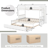KOTEK Pull-Out Bunk Bed with Trundle, Twin Over Full, Twin Over 2 Twins Bunk Bed with Ladder & Safety Rails Accommodate 4 People, Detachable Solid Wood Bunk Bed for Kids, Adults (White) KOTEK