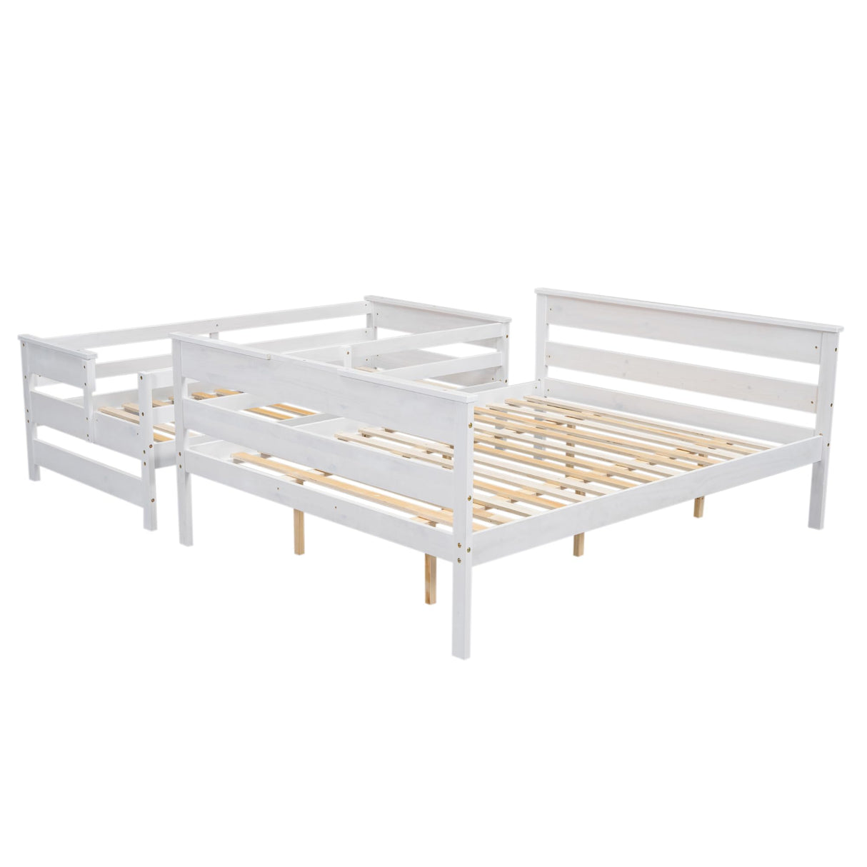 Kntyr Upgraded Version Thicken Solid Wood Twin XL Over Queen Bunk Bed, Best Wooden Twin Over Queen Bunk Bed, Bunkbed Frame Queen Size, Convertible into 2 Beds, Easy to Assemble for Adult (White) Kntyr