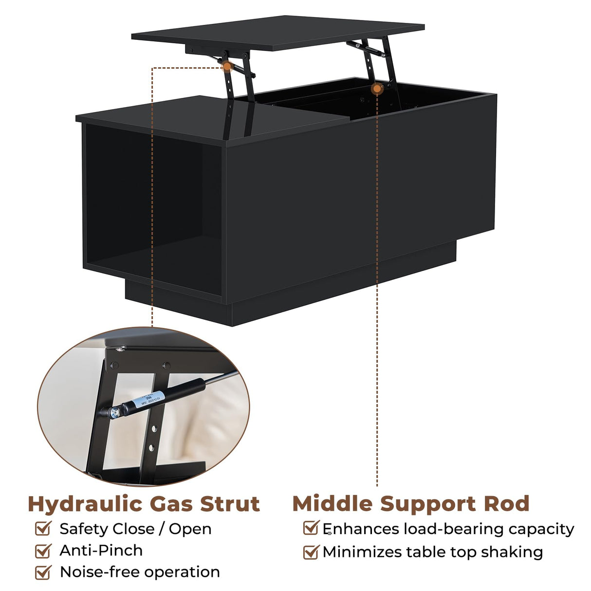 HOMMPA Lift Top Coffee Table with Charging Station Black Led Coffee Table with Storage Hidden Compartment Modern Coffee Table with Lift Top Center Table with LED Light for Living Room Home Office HOMMPA