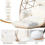 Jadoxy Hanging Egg Chair with Leg Stand, Indoor/Outdoor Swing Egg Chair Hammock Basket Seat Chair with Cushion for Porch Balcony Garden Patio (Ribbon+Rattan, Yellow+White) Jadoxy