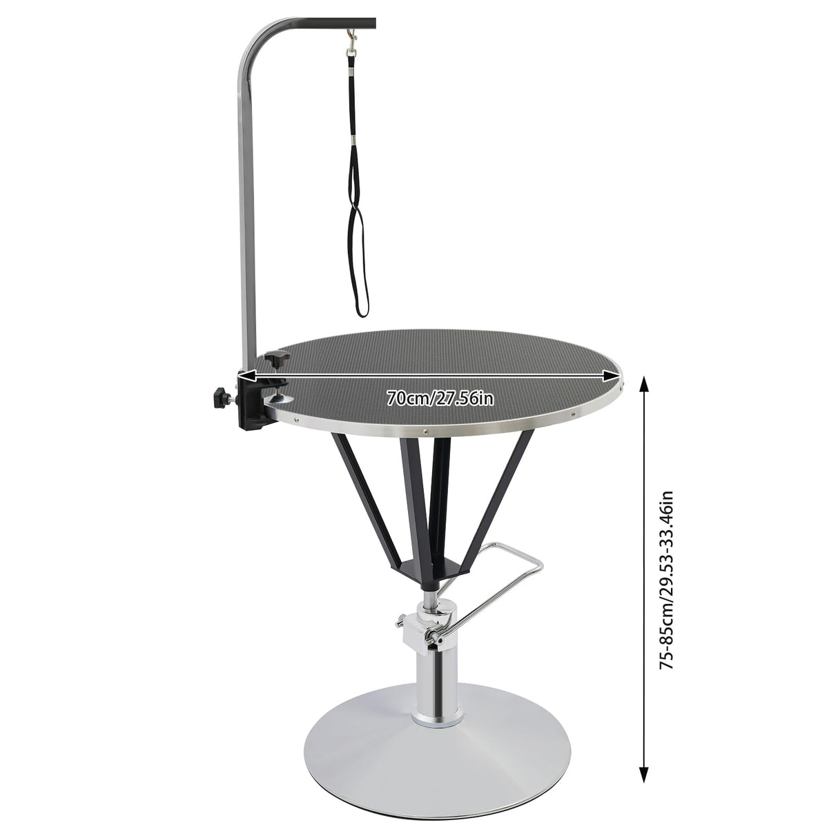 LUNUMAOS Hydraulic Pet Grooming Table with Adjustable Arms, 360 Degree Table Top Swivel Maximum Load 220 lbs Professional Pet Grooming Table, 34in Hydraulic (Black,Round) LUNUMAOS