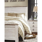 Ashley Furniture Willowton 65" W x 87" D Farmhouse Wood Queen Sized Panel Bed in Whitewash Finish Signature Design by Ashley