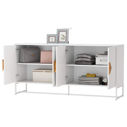 RASOO Buffet Cabinet White 4 Doors Modern Kitchen Buffet Storage Sideboard Cabinet Credenza Cabinet Cupboard with Adjustable Shelves - WoodArtSupply