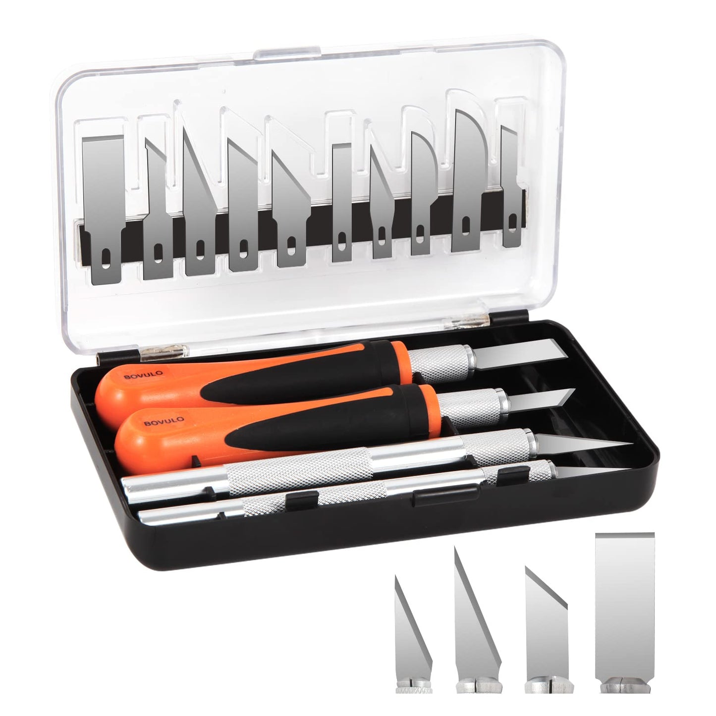 18pc Precision Utility Craft Knife Set - Premium Hobby Knife Cutting Tool with Sharp Blades for Architectural Models, Carving Pumpkins/Stencils, Paper/Leather/vinyl Crafts, Miniatures by Bovu - WoodArtSupply