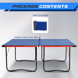 SereneLife Midsize Portable Ping Pong Table Set with Net, Clipper, Post - 6’ x 3’ Foldable Space-Saving Design, Blue SereneLife