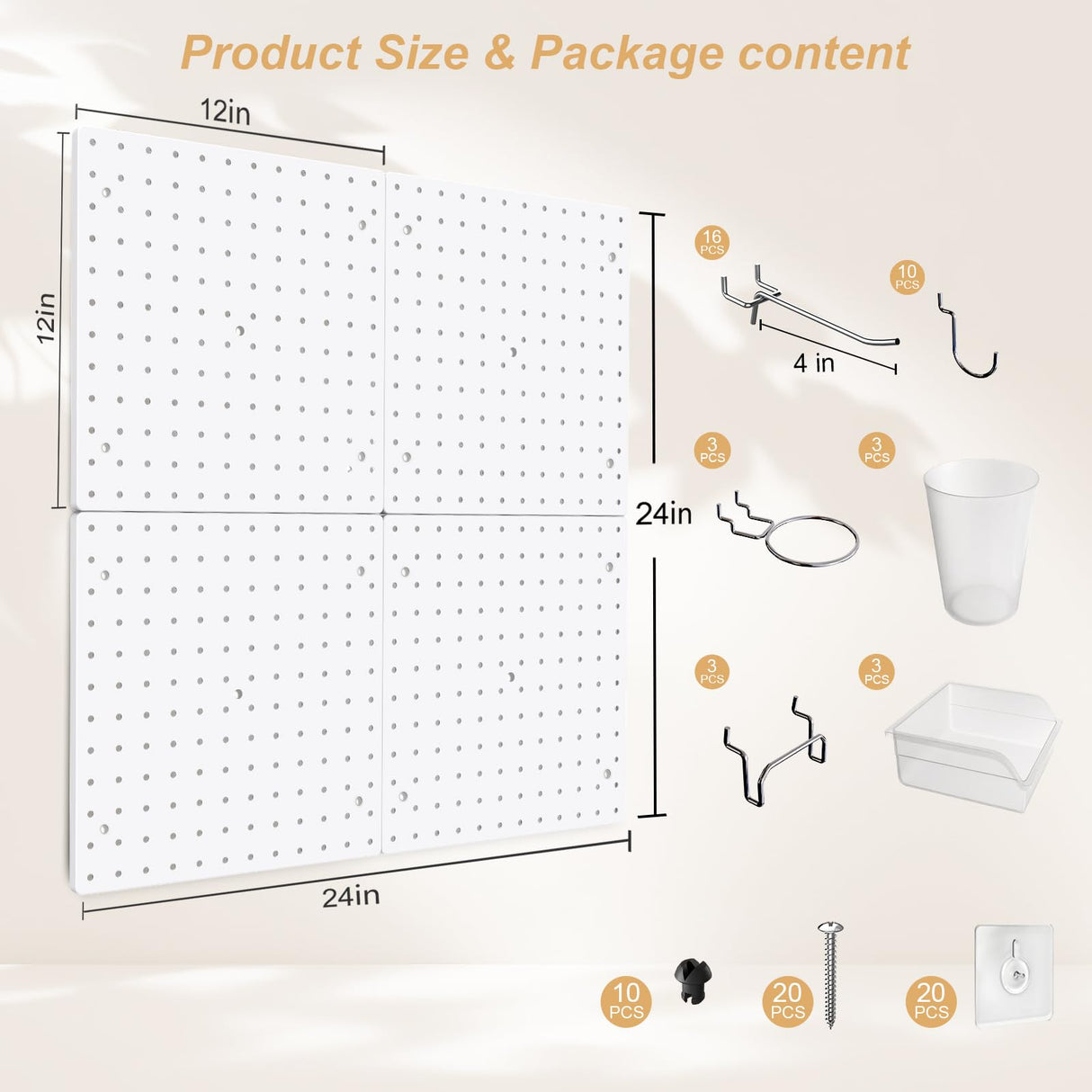 FZK Peg Board,36pcs Pegboard Kit, Includes 4 White Pegboard and Accessories,Plastic Peg Board,with Hooks Peg Board Wall Organizer for Office, Craft Room FZK