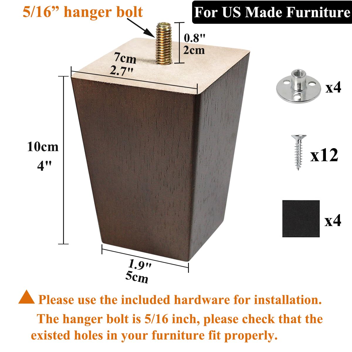 AORYVIC Wood Legs for Furniture 4 inch Sofa Legs Square Bed Legs Pack of 4 AORYVIC