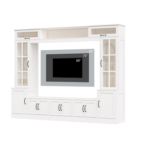 AMERLIFE 98" W Wall Unit TV Stand with Storage for TVs up to 80", Modern TV Console with LED Lights, Entertainment Center with Bookshelves for Living Room, White AMERLIFE