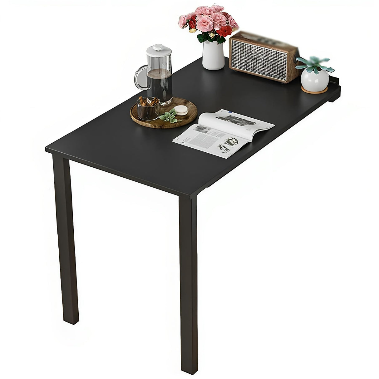 HZLCMPY Wall Mounted Folding Table, Flip-up Dining Table Wood Drop-Leaf Desk with Support Legs, L29 x W17.7 x H29.5 Inch, Kitchen Laundry Room Restaurant Office Wall Table (Black) HZLCMPY