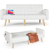 TYBOATLE Modern Faux Leather Upholstered Convertible USB Folding Futon Sofa Bed, 65" Couch, Love Seats Furniture for Small Space Configuration, Apartment, Dorm, Living Room, Office (White) TYBOATLE