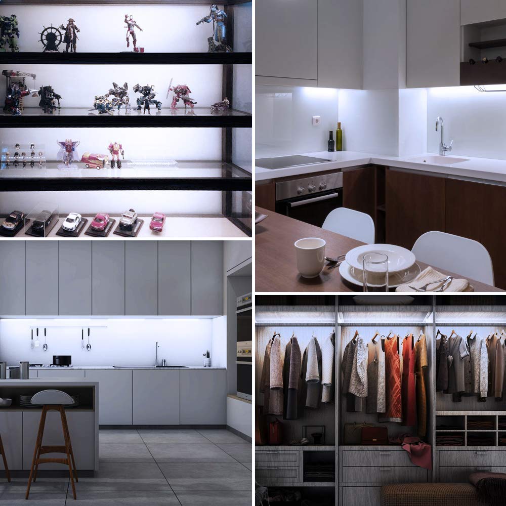 Cefrank LED Display Lights, (4) Strip Light Bars for Display Case Shelf Showcase Bookshelf Kitchen Workbench, Plug-in Under Cabinet Lighting - (6000K, Cool White) Cefrank