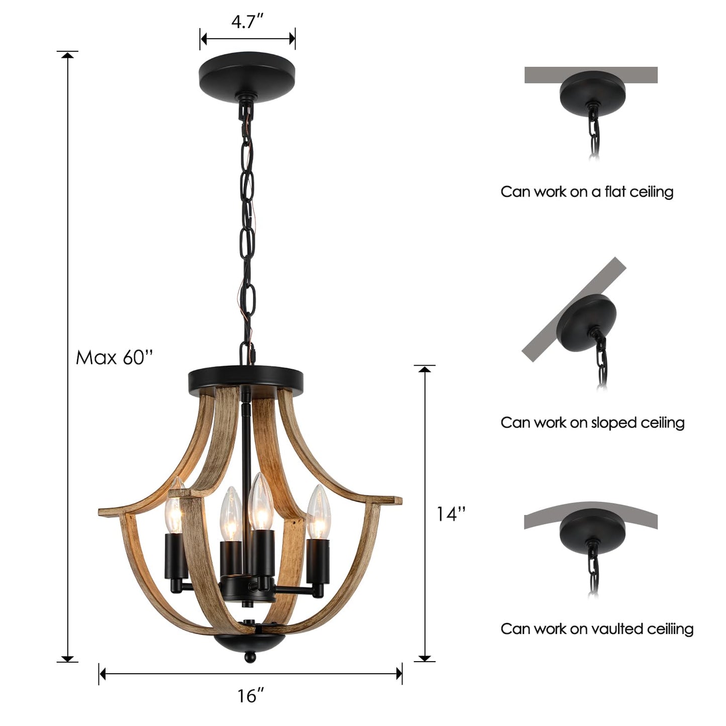 LAMPKEDUO Farmhouse Hanging Pendant Lighting, 4-Light Rustic Flush Mount Ceiling Light Fixture,Modern Faux Wood Vintage Chandelier for Dining Room Kitchen Island Foyer Hallway Entryway Bedroom