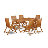 East West Furniture AECN7C5NA Avondale 7 Piece Outdoor Patio Dining Sets Consist of a Rectangle Acacia Wood Table and 6 Folding Adjustable Arm Chairs, 36x60 Inch, Natural Oil East West Furniture