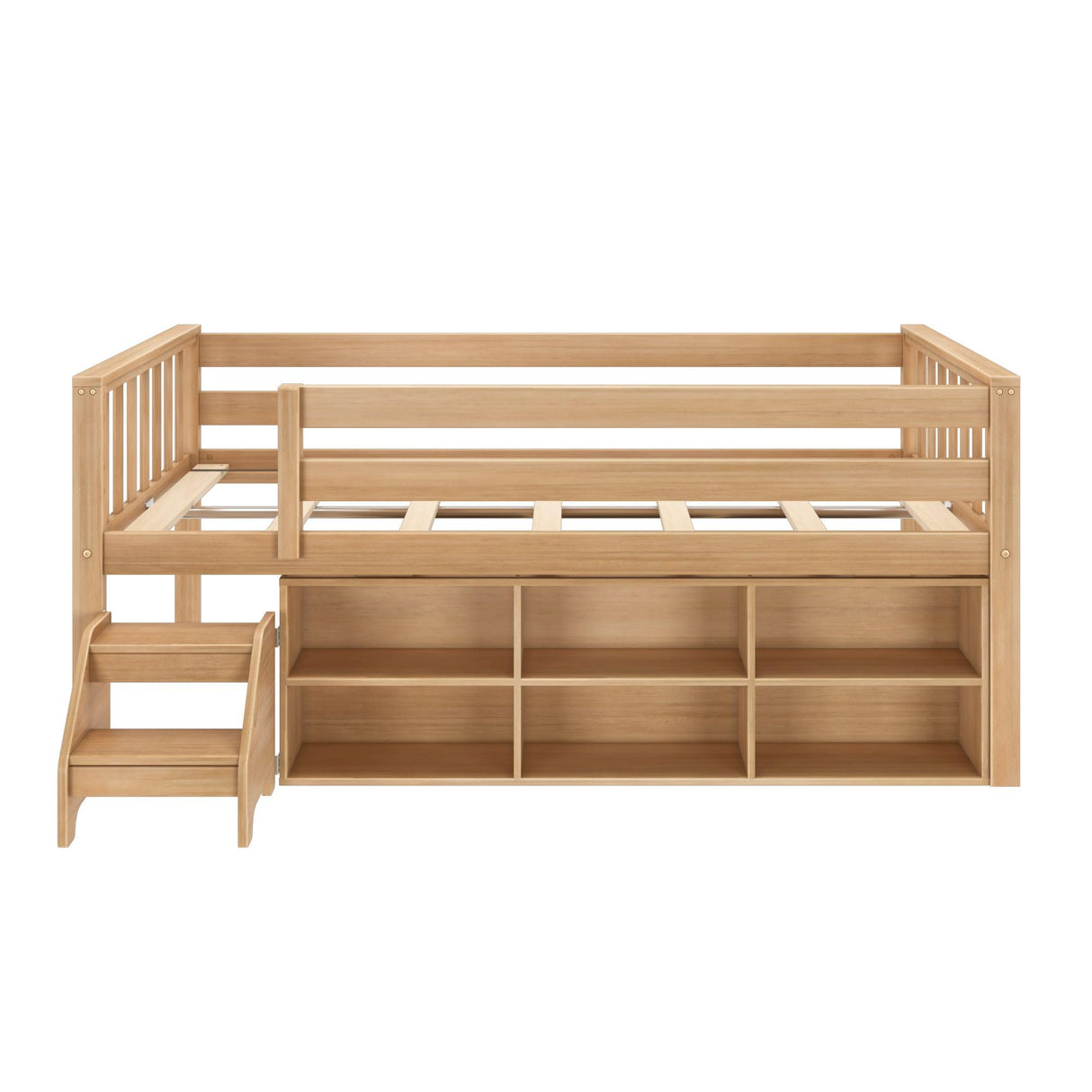 Max & Lily Soren Ultra Low Loft Bed, Twin Bed Frame for Kids with Bookcase, Blonde Max & Lily