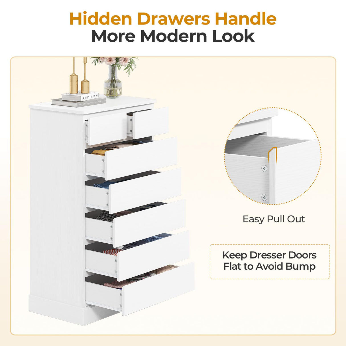 Hasuit Tall Dresser with 7 Drawers for Bedroom, 51.8'' High Chest of Drawers Storage Organizer for Closet, Modern Taller Clothes Storage Tower with Ample Storage Space Hasuit