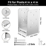 FMhotu 4"x 4" Post Base, 2Pcs Stainless Steel Adjustable Post Anchor Bracket (Internal 3.5 x 3.5), Adjustable Post Base for Pavilion Deck Porch Handrail Railing Support Decorative Anchor Plate FMhotu