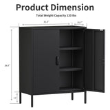 Washsemba Metal Storage Cabinet with Doors and Shelves,Multipurpose Storage Rack, 3-Tier Shelf,Metal Locker Style Accent Cabinet for Home Office,Living Room,Kitchen (Black, 40''H) Washsemba
