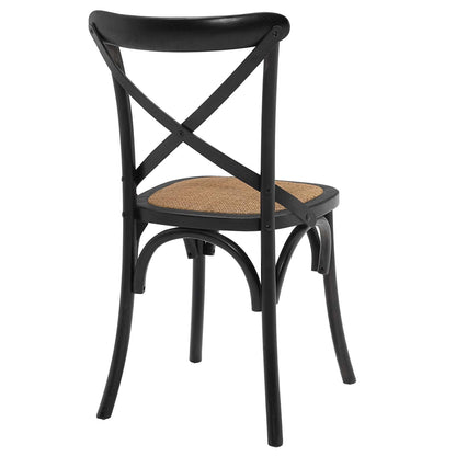 Modway Gear Rustic Modern Farmhouse Elm Wood Rattan Dining Chair in Black - WoodArtSupply