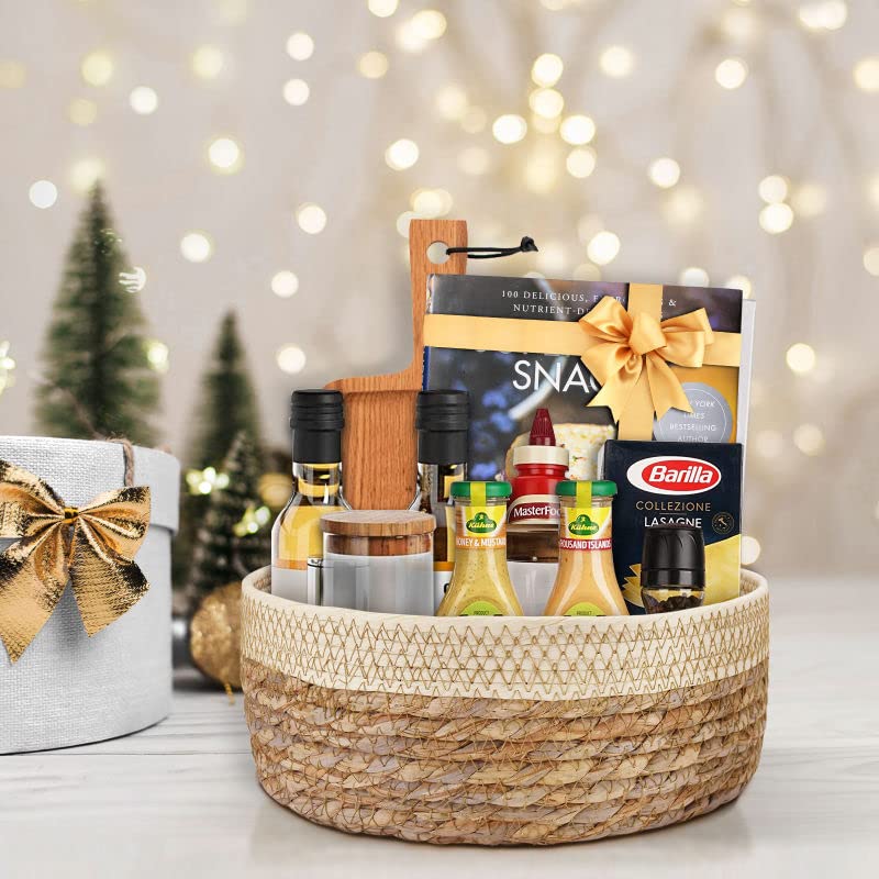 Round Rattan Baskets Set for Organizing Wicker Storage Basket for Fruit, Bread Serving Decorative Gift Baskets Empty, Countertop Baskets for Pantry and Bathroom Unistyle