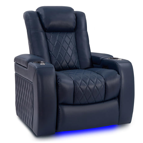 Valencia Tuscany Home Theater Seating | Premium Top Grain Italian Nappa 11000 Leather Power Recliner with Power Lumbar Support & Headrest (Single Recliner, Navy Blue) VALENCIA THEATER SEATING