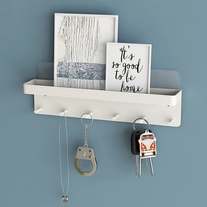 Key Holder for Wall Decorative - Mail Organizer and Key Rack with Tray for Hallway Kitchen Farmhouse Decor,Stainless Steel Key Hooks Mail Holder Wall Mounted - 6 Hooks (White)