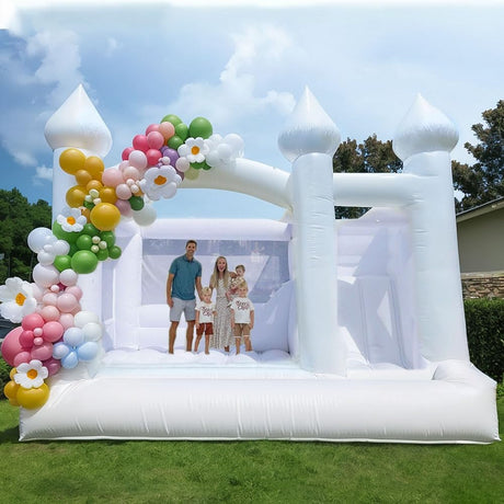 White Bounce House with Slide& Ball Pit for Adults,Commercial PVC 15FT Large Inflatable Bounce House Castle Outdoor with 950W Powerul Blower,Wedding Birthday Party Decorations 15x15x10FT awesmflate
