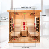 TaTalife Infrared 2 Person Wooden Sauna Room, Luxurious Sauna with Recliner, 3400W Dry Heat Sauna for Home, 9 Heating Panels, Bluetooth Speaker, 7Color Lights, Oxygen Bar, 220V(Canadian Hemlock) TaTalife