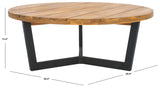 SAFAVIEH Outdoor Collection Leo Natural/Black Solid Wood Round Coffee Table SAFAVIEH