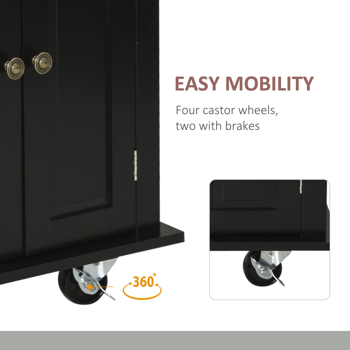 HOMCOM Kitchen Island on Wheels, Rolling Cart with Rubberwood Top, Spice Rack, Towel Rack and Drawers for Dining Room, Black HOMCOM