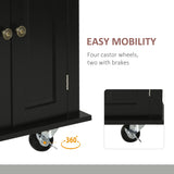 HOMCOM Kitchen Island on Wheels, Rolling Cart with Rubberwood Top, Spice Rack, Towel Rack and Drawers for Dining Room, Black HOMCOM