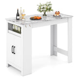COSTWAY Bar Table, Modern Faux Marble Breakfast Table with 7 Hanging Hooks, Open Compartment, Storage Cabinet & Adjustable Shelf, Counter Height Dining Table for Kitchen, Dining Room, Living Room COSTWAY
