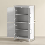 HOMCOM Farmhouse Bathroom Storage Cabinet with 4 Barn Doors, Bathroom Floor Cabinet with 2 Adjustable Shelf, Freestanding Storage Cupboard, White HOMCOM