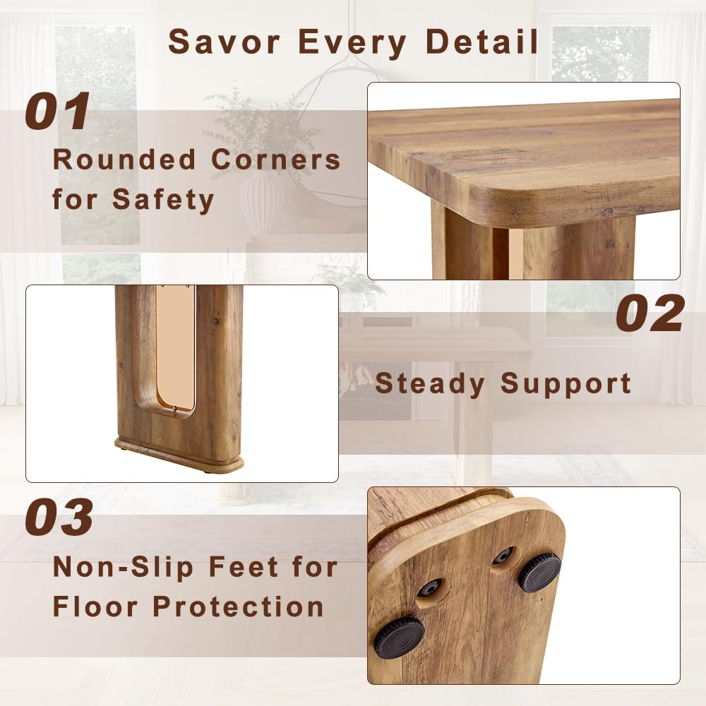 Rejeke 64.5" Dining Room Table Set for 6, Modern Farmhouse Wood Dining Table Set with Decorative Pedestal Legs & 6 Cushioned Chairs,Rustic Brown Kitchen Table Set for Kitchen, Easy Assembly Rejeke