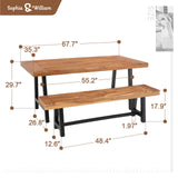 Sophia & William Acacia Wood Patio Dining Set with 1 Table and 2 Benches for 6, Oil Finished Tabletop and Spray Painted Legs, 3 Pieces Patio Dining Furniture for Porch Backyard, Teak and Black Sophia & William