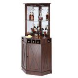 VEVOR Corner Industrial Bar Cabinet, Wine Table for Liquor & Glasses, Sideboard Buffet Cabinet with Glass Holder, Freestanding Farmhouse Wood Coffee Bar Cabinet for Living Room, Home Bar, Black Walnut VEVOR