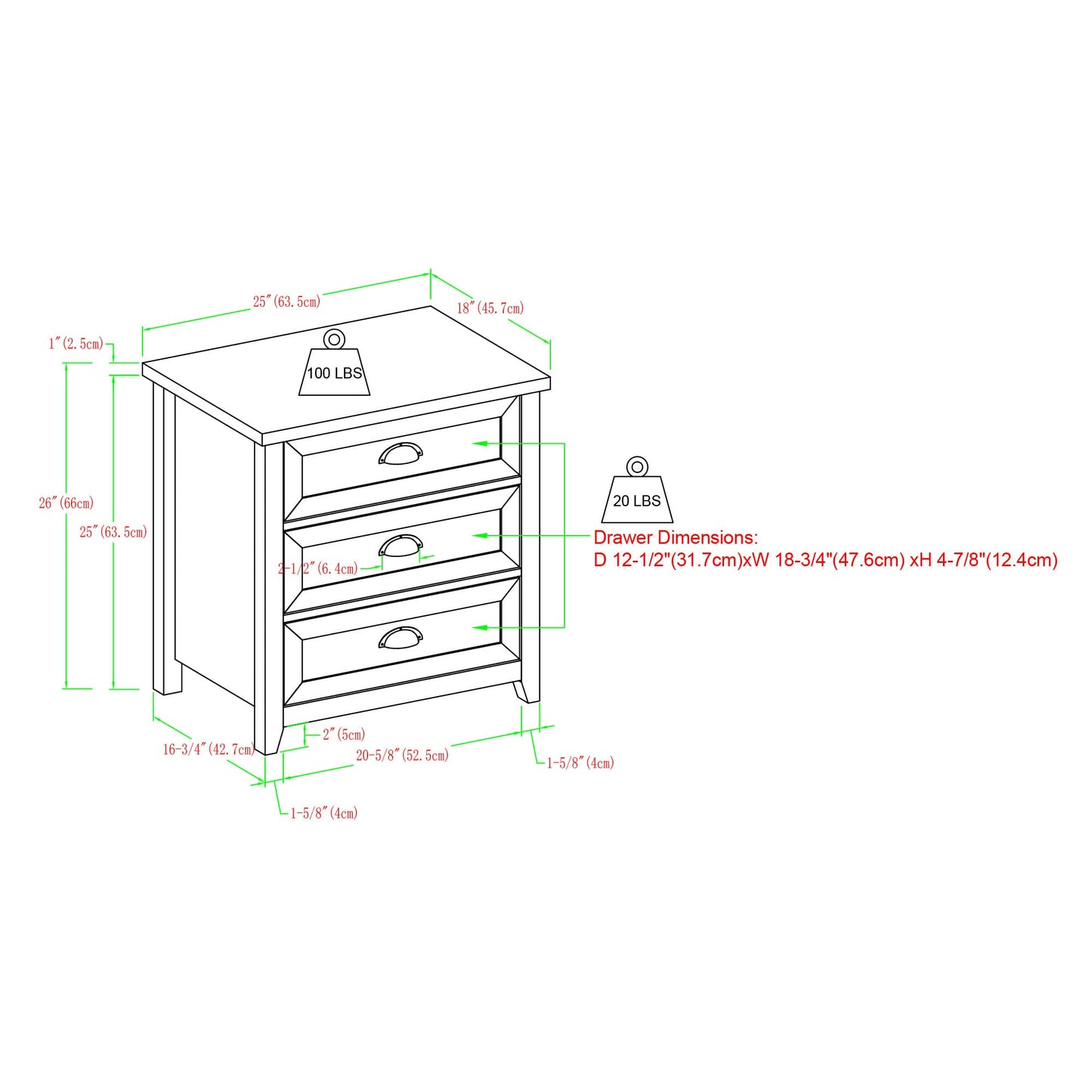 Walker Edison Hazel Modern Farmhouse 3 Drawer Framed Nightstand with Half-Moon Handles, 25 Inch, Grey Wash - WoodArtSupply