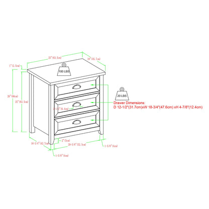 Walker Edison Hazel Modern Farmhouse 3 Drawer Framed Nightstand with Half-Moon Handles, 25 Inch, Grey Wash - WoodArtSupply