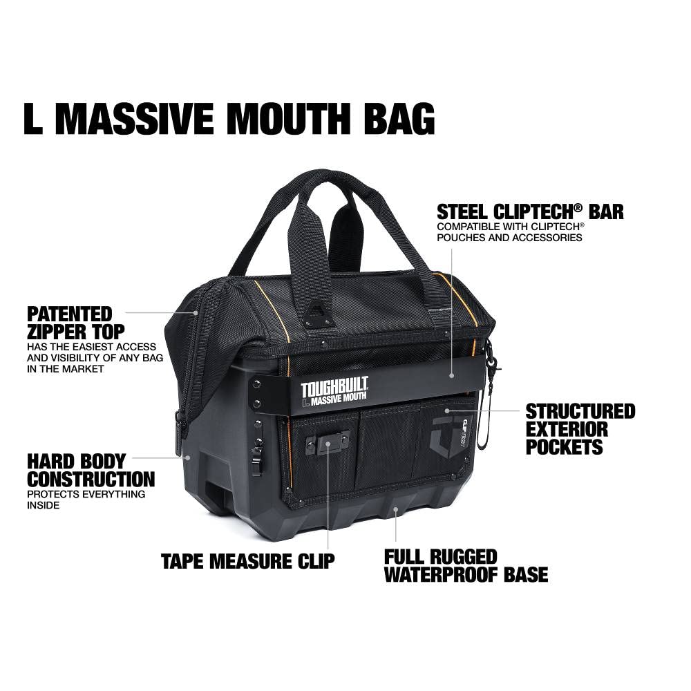 ToughBuilt - Large Massive Mouth 16” Tool Bag - Pro Grade Quality Construction - TB-CT-62-16A ToughBuilt