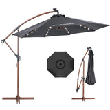 EchoSmile 10FT Solar Cantilever Patio Umbrella with 32 LED Lights and 8 Ribs, Cross Base, Tilt Adjustment, UV-resistant fabric for Deck, Pool, Garden, Backyard, Black EchoSmile
