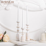 HOWSILAY Wood Candle Holder Candlestick Holders for Table Centerpiece - Rustic Farmhouse Decor Candle Stand fits 3/4" or 7/8" Taper Candle&Dia 1.5" Led Tea Lights or Pillar Candles(White) HOWSILAY