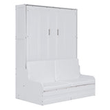 Merax Queen Size Murphy Bed, Wooden Queen Murphy Bed Wall Bed with Sofa and Cushion, for Home Office or Small Room, White Merax
