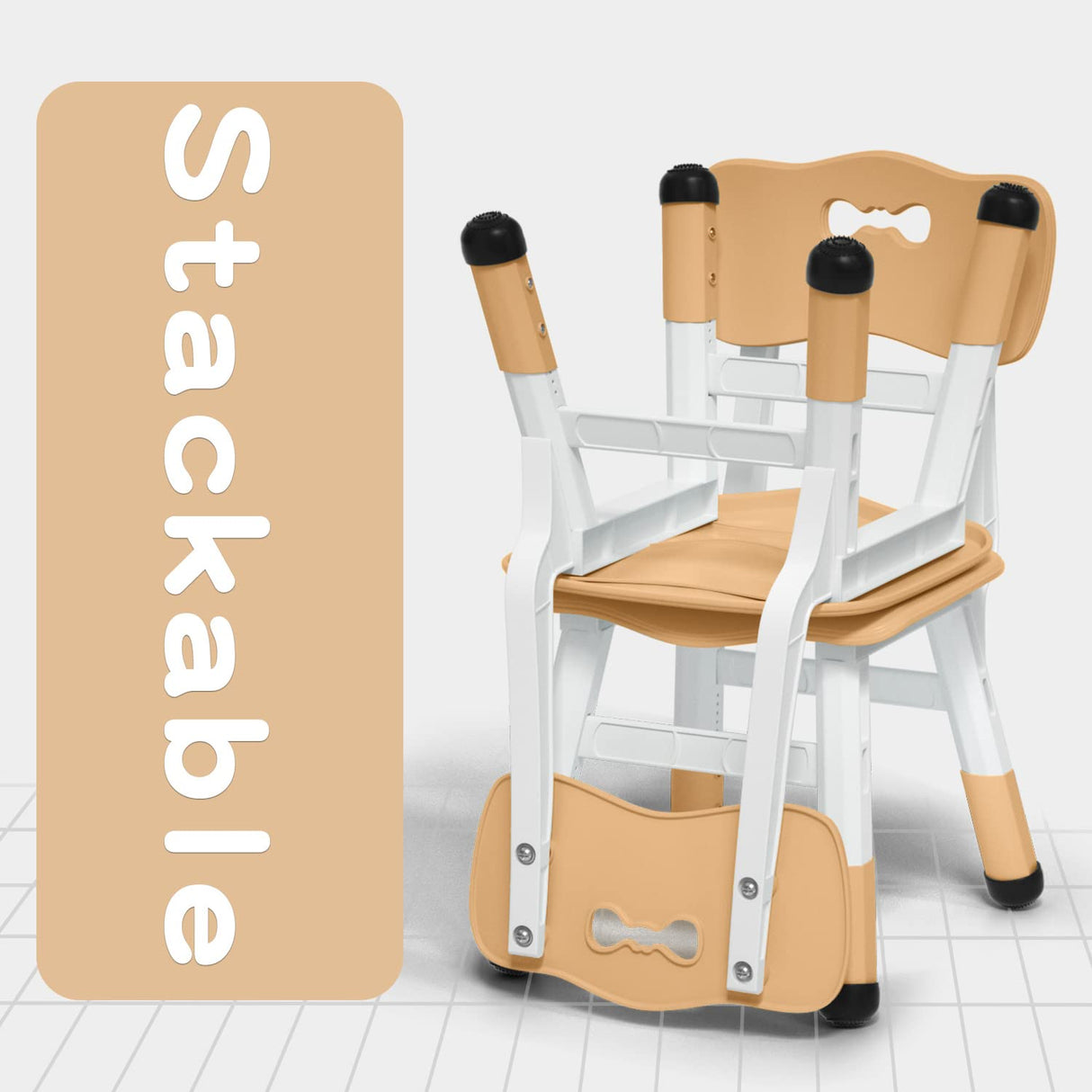 WHY TOYS Adjustable Kid Chairs Indoor 3 Level Adjustable Suitable for Children Age 2-6. Maximum load-bearing 220LBS Suitable for Family Classroom and Nursery Child Seat Set (2-Pack-Beige) WHY TOYS