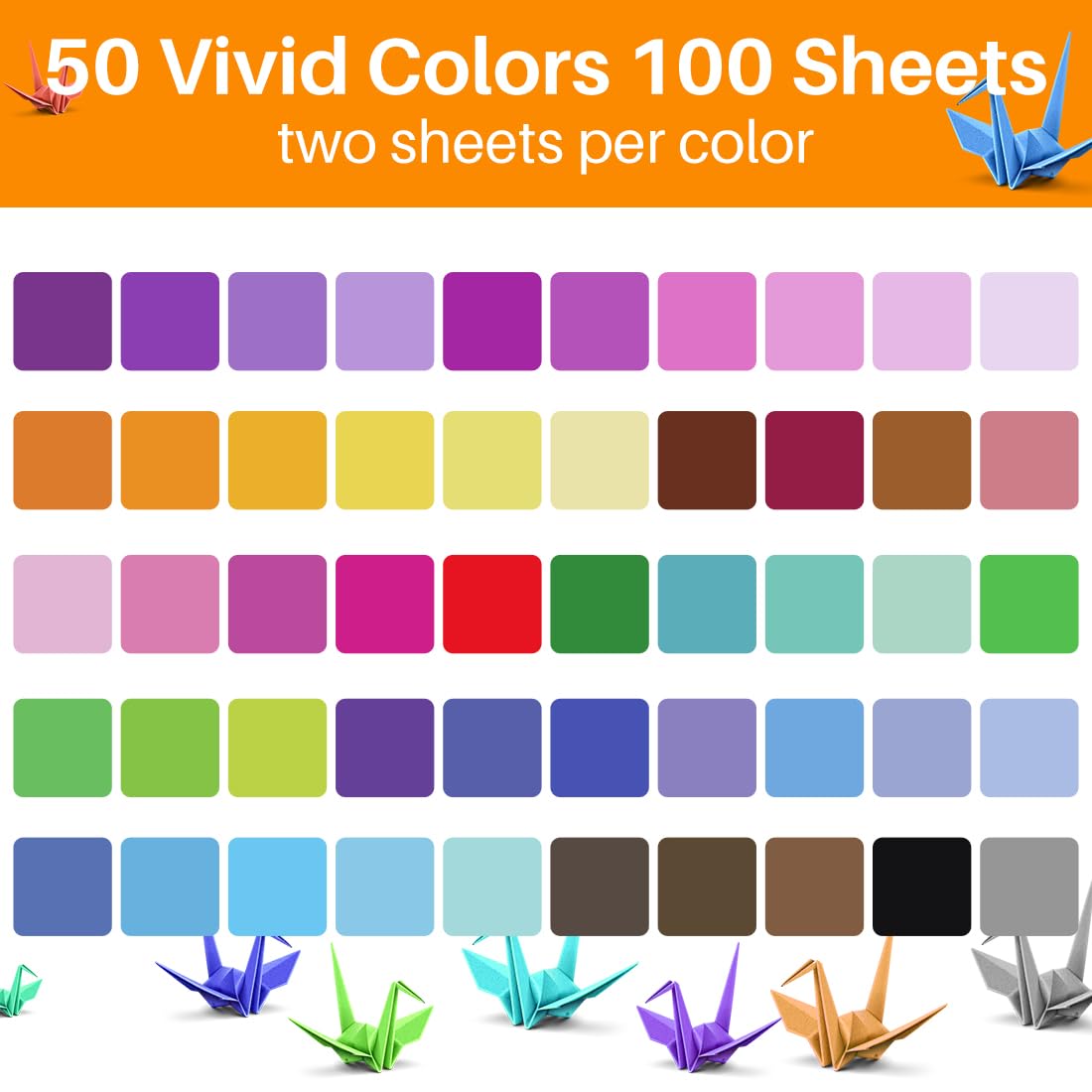 Opret Origami Paper Large, 100 Sheets 9.8x9.8 inch 25x25 cm Origami Paper 50 Vivid Colors Single Sided for Arts and Crafts Projects Opret