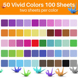 Opret Origami Paper Large, 100 Sheets 9.8x9.8 inch 25x25 cm Origami Paper 50 Vivid Colors Single Sided for Arts and Crafts Projects Opret